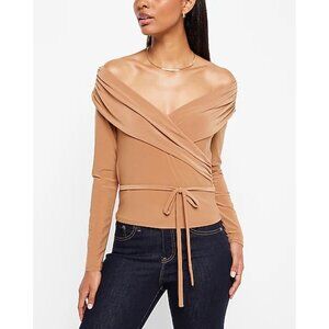 Express Off The Shoulder Long Sleeve Wrap Top S